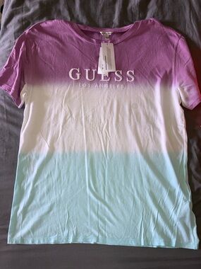Guess Ombre Crewneck Tee in Purple, White & Mint